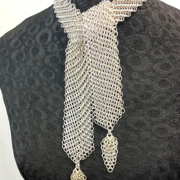 Ferrara Whiting and Davis Silver Aluminum Ring Mesh Scarf - Picture 1 of 5
